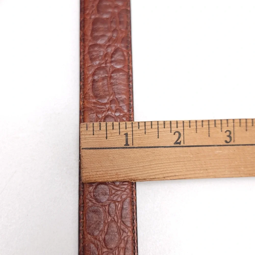 Perry Ellis Portfolio Mens Brown Croc Embossed Leather Belt Made in Italy 34-85